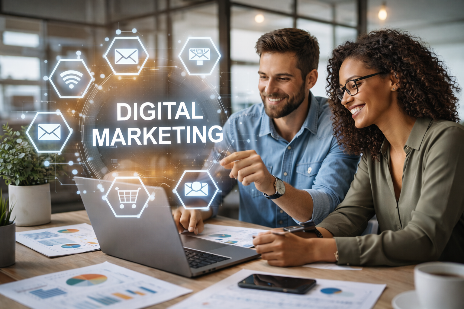 Business professionals working on digital strategy